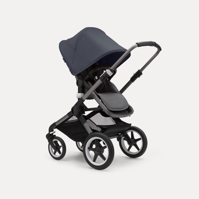 Bugaboo Fox 3 seat stroller with graphite frame, grey fabrics, and stormy blue sun canopy. - Main Image Slide 7 of 7