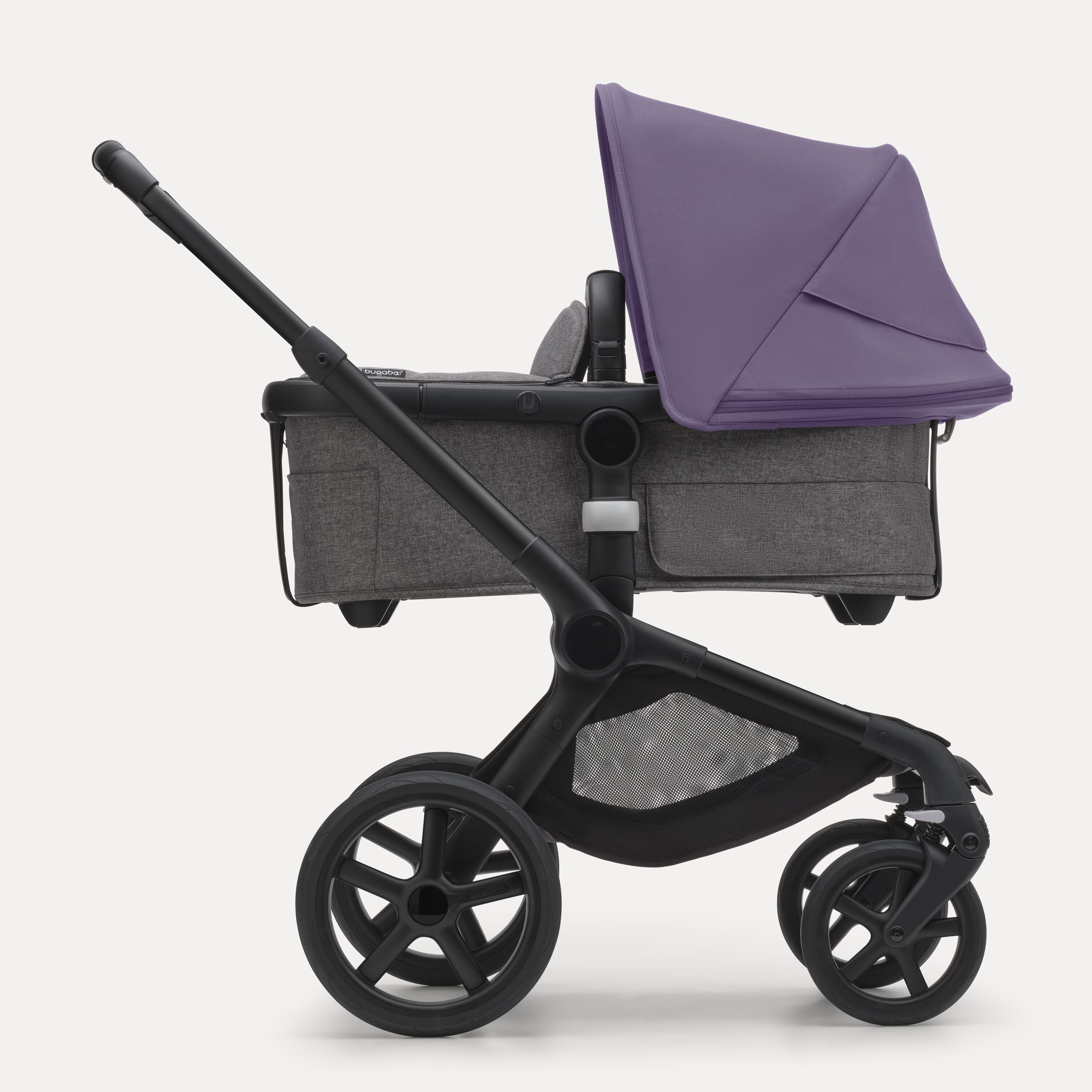 Bugaboo Fox 5 2-in-1 stroller black base, grey melange fabrics, astro purple sun canopy - Main Modal Image Slide 2 of 12