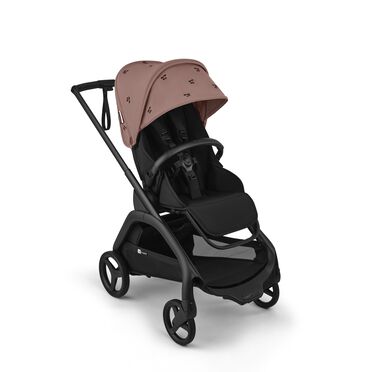 Bugaboo x Konges SlØjd limited edition Dragonfly Plus seat stroller black base, heritage black fabrics, dusty pink sun canopy