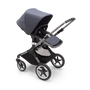 Bugaboo Fox 3 seat stroller with graphite frame, stormy blue fabrics, and stormy blue sun canopy. - Thumbnail Slide 7 of 9
