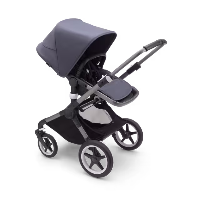 Bugaboo Fox 3 seat stroller with graphite frame, stormy blue fabrics, and stormy blue sun canopy. - Main Image Slide 7 of 9