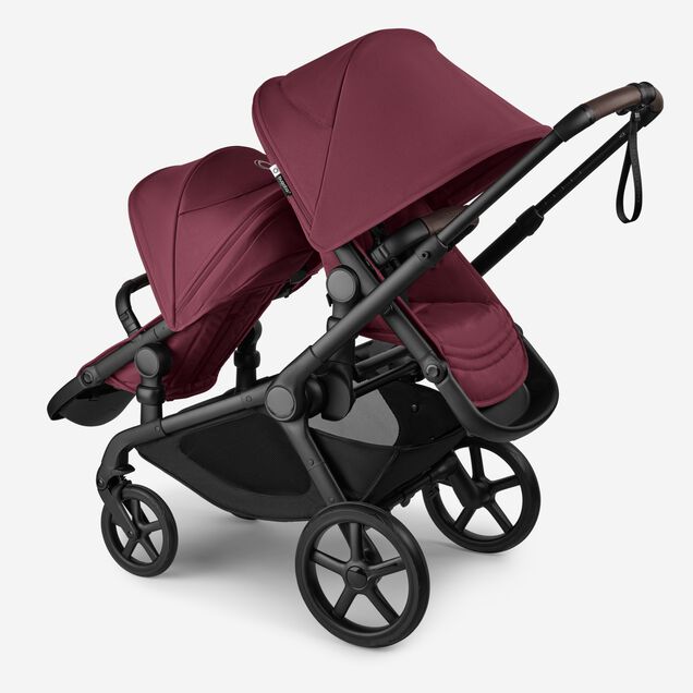 Bugaboo Kangaroo 2-in-1 tandem stroller with one seat facing the parent and one seat facing the world, with Dark Cherry fabrics and Dark Cherry sun canopies. - Main Image Slide 5 of 18