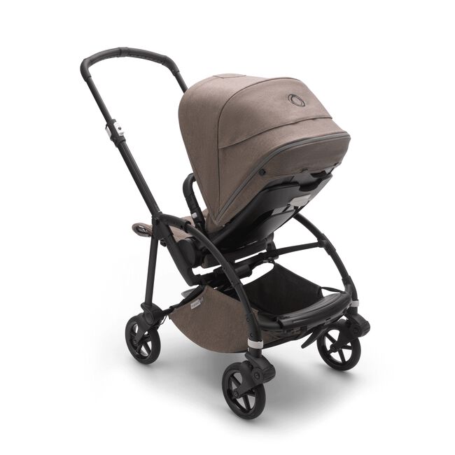 Bugaboo Bee 6 bassinet and seat stroller mineral taupe mélange sun canopy, mineral taupe mélange fabrics, black base