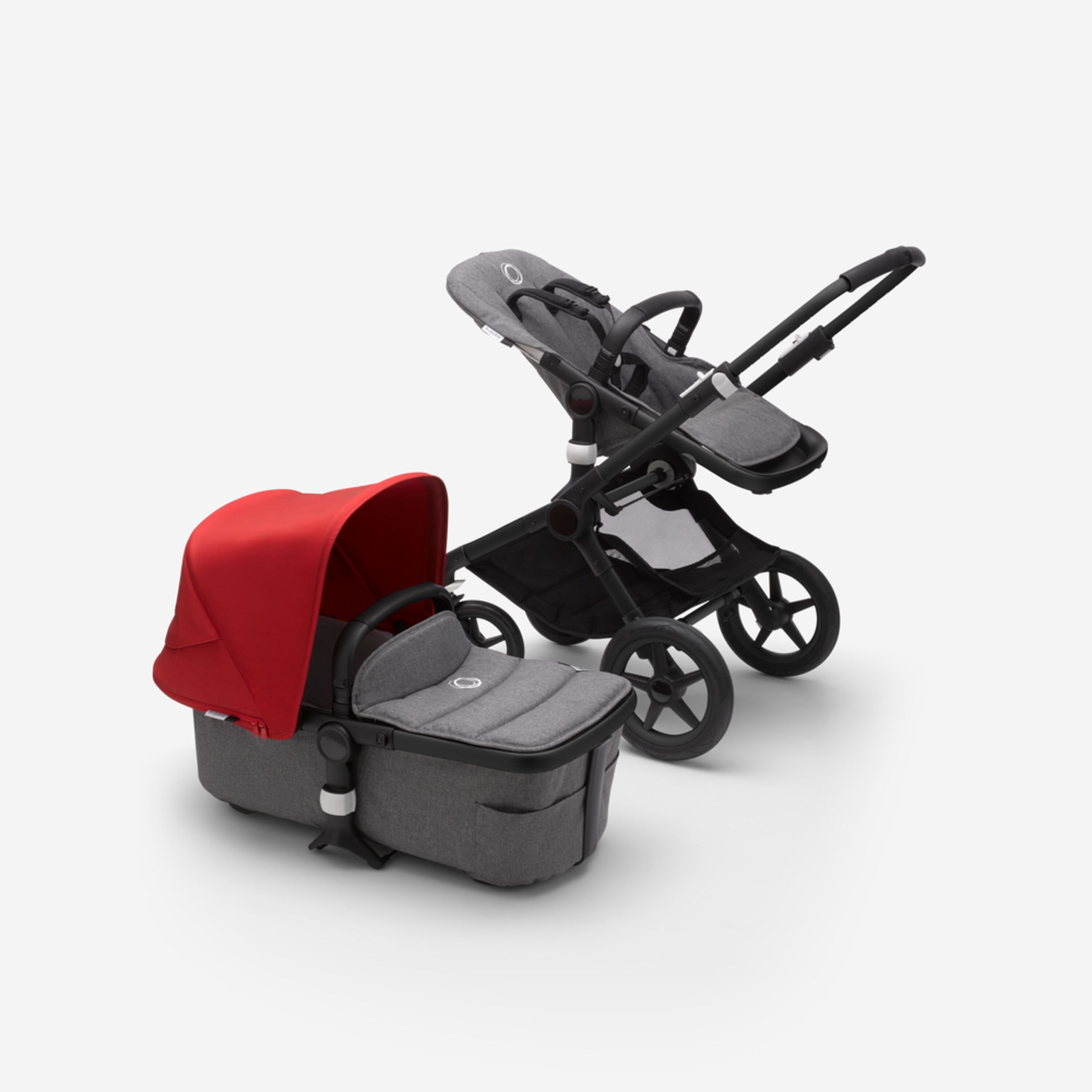 Bugaboo Fox 2 seat and bassinet stroller red sun canopy, grey melange fabrics, black base - Main Modal Image Slide 9 of 10