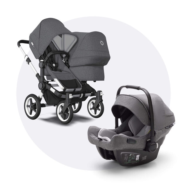 Bugaboo Donkey 3 Duo travel system grey melange sun canopy, grey melange fabrics, aluminium base - Main Image Slide 1 of 14