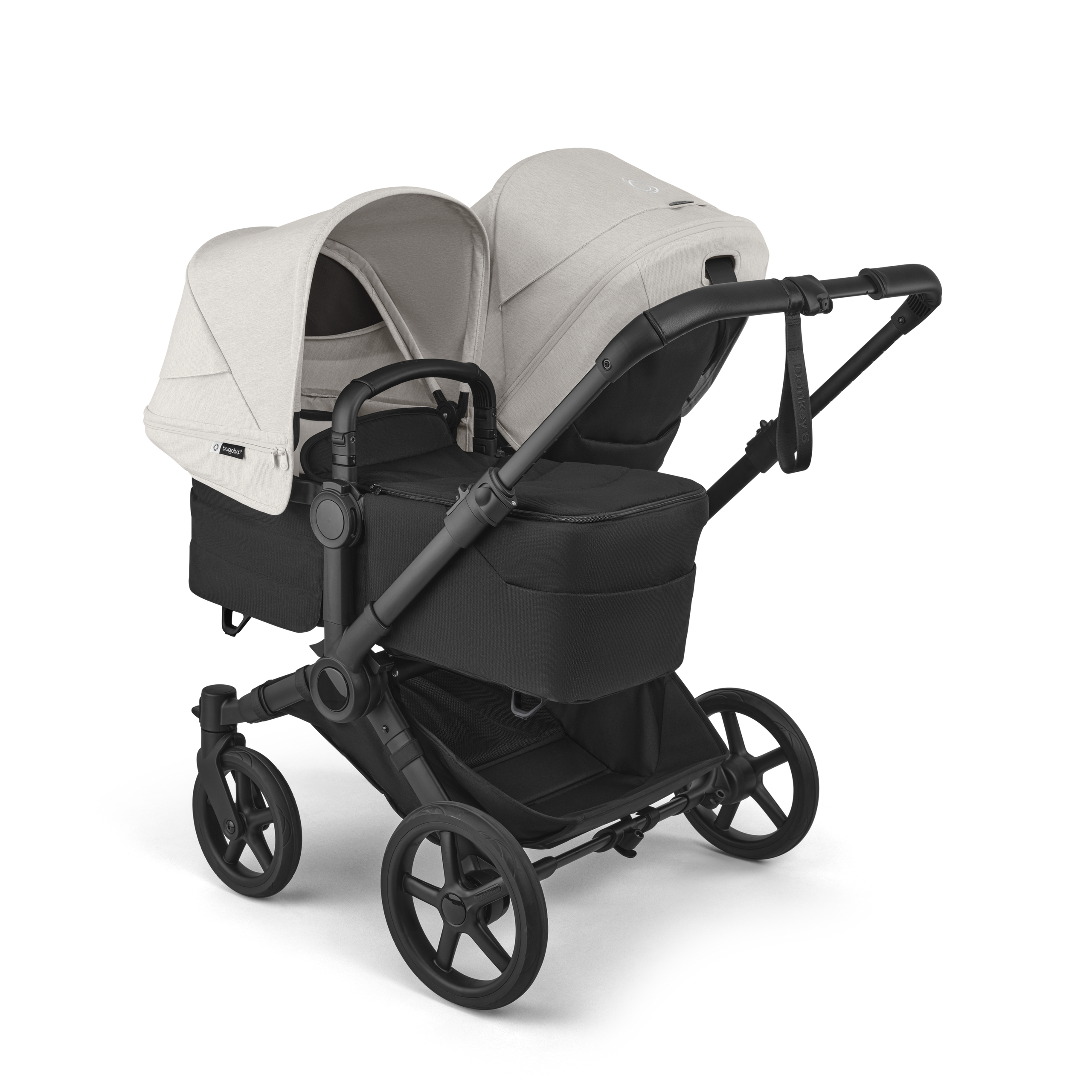 Bugaboo Donkey 6 double stroller black base, heritage black fabrics, misty white sun canopy - Thumbnail Slide 2 of 9