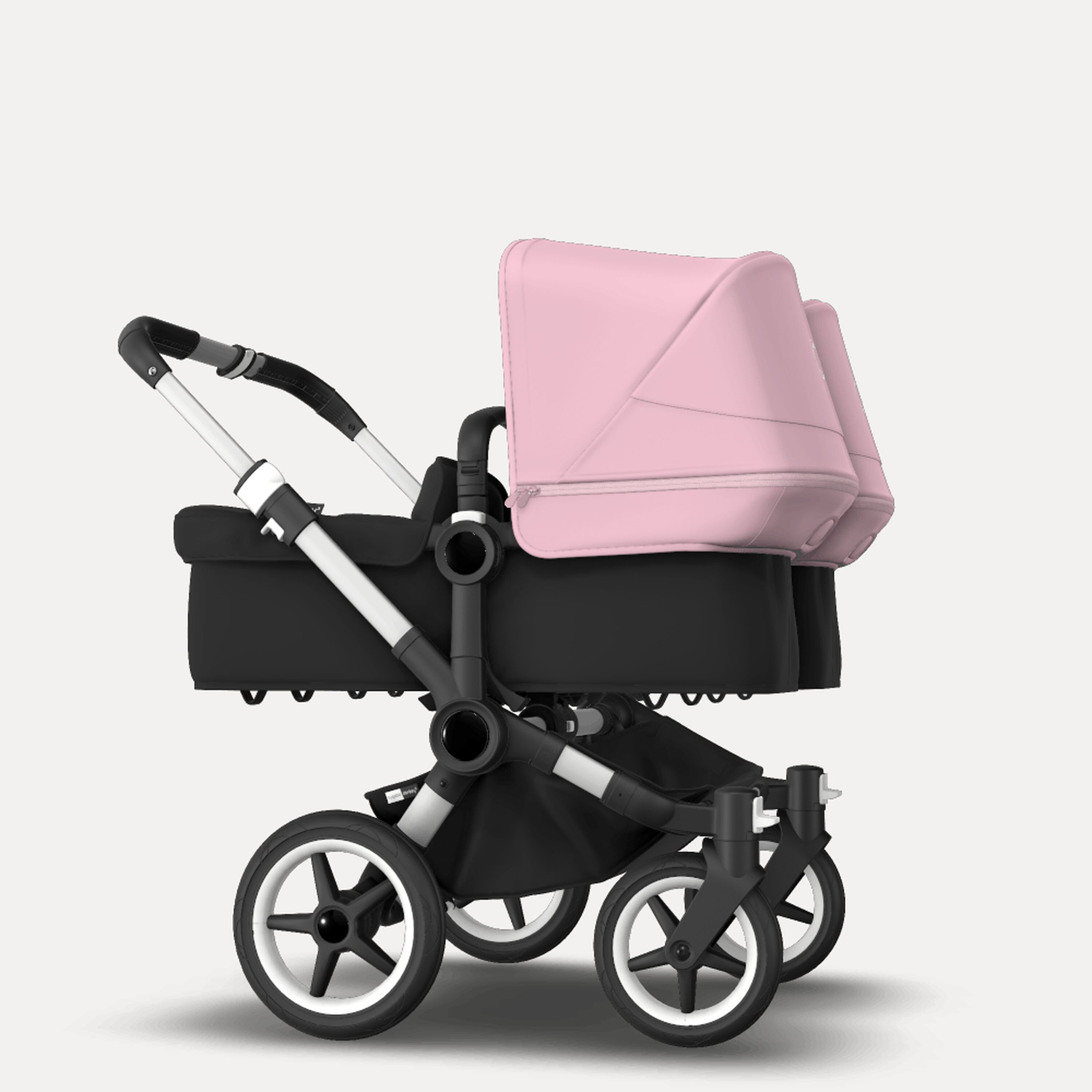 Bugaboo Donkey 3 Twin seat and bassinet stroller soft pink sun canopy, black fabrics, aluminium base - Main Modal Image Slide 4 of 9