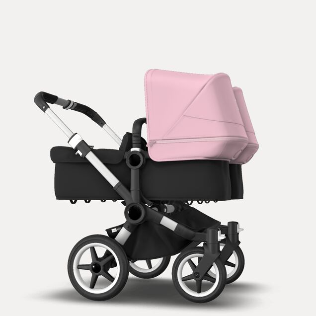 Bugaboo Donkey 3 Twin seat and bassinet stroller soft pink sun canopy, black fabrics, aluminium base - Main Image Slide 4 of 9