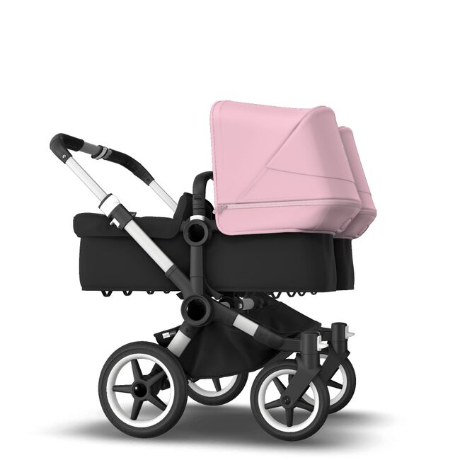Bugaboo Donkey 3 Twin seat and bassinet stroller soft pink sun canopy, black fabrics, aluminium base - Main Image Slide 4 van 9