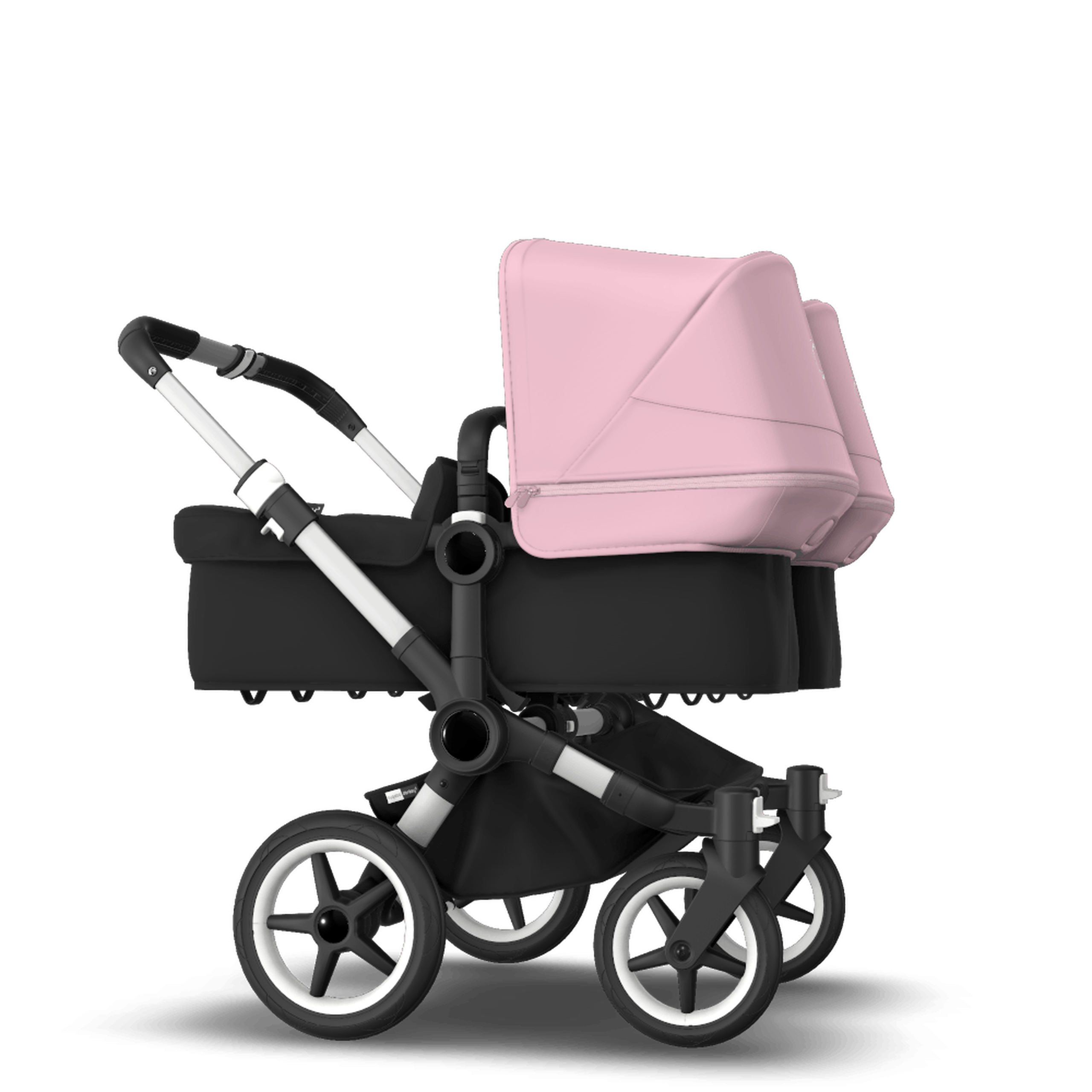 Bugaboo Donkey 3 Twin seat and bassinet stroller soft pink sun canopy, black fabrics, aluminium base - Thumbnail Slide 4 of 9