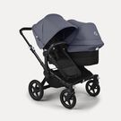 Bugaboo Donkey 5 Duo double stroller black base, midnight black fabrics, stormy blue sun canopy