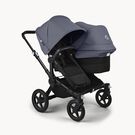 Bugaboo Donkey 5 Duo double stroller black base, midnight black fabrics, stormy blue sun canopy