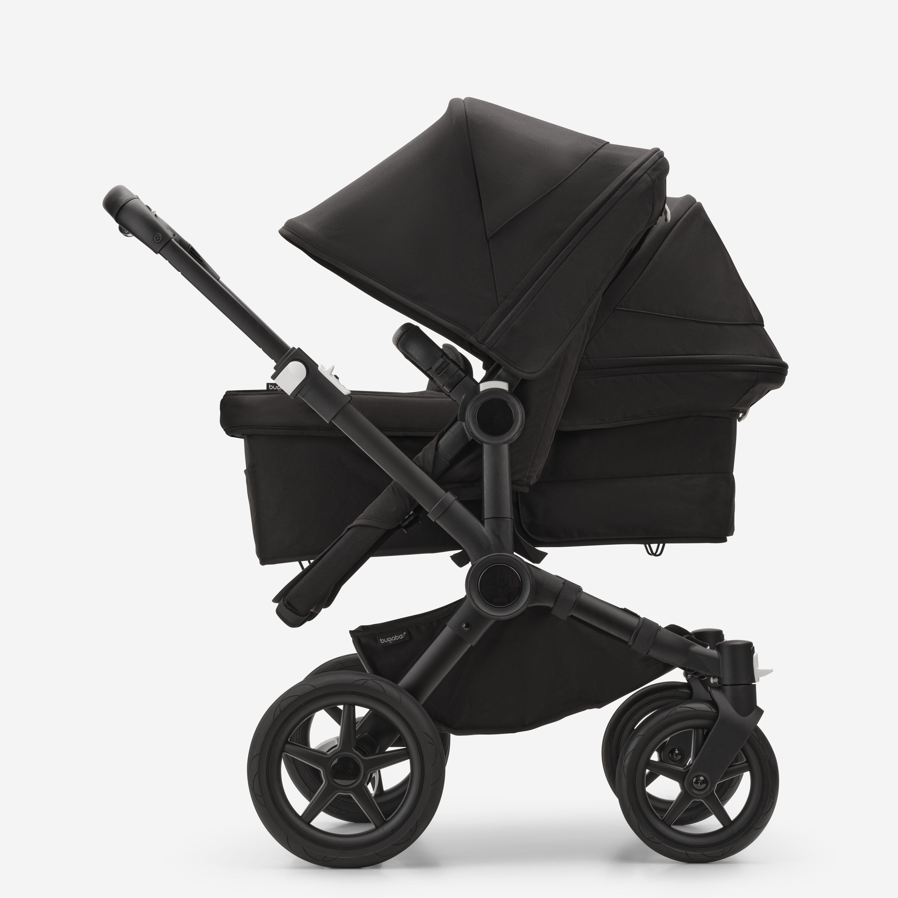 Bugaboo Donkey 5 Duo double stroller black base, midnight black fabrics, midnight black sun canopy - Main Modal Image Slide 2 of 11