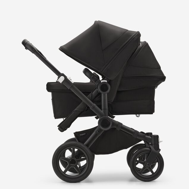 Bugaboo Donkey 5 Duo double stroller black base, midnight black fabrics, midnight black sun canopy - Main Image Slide 2 of 11