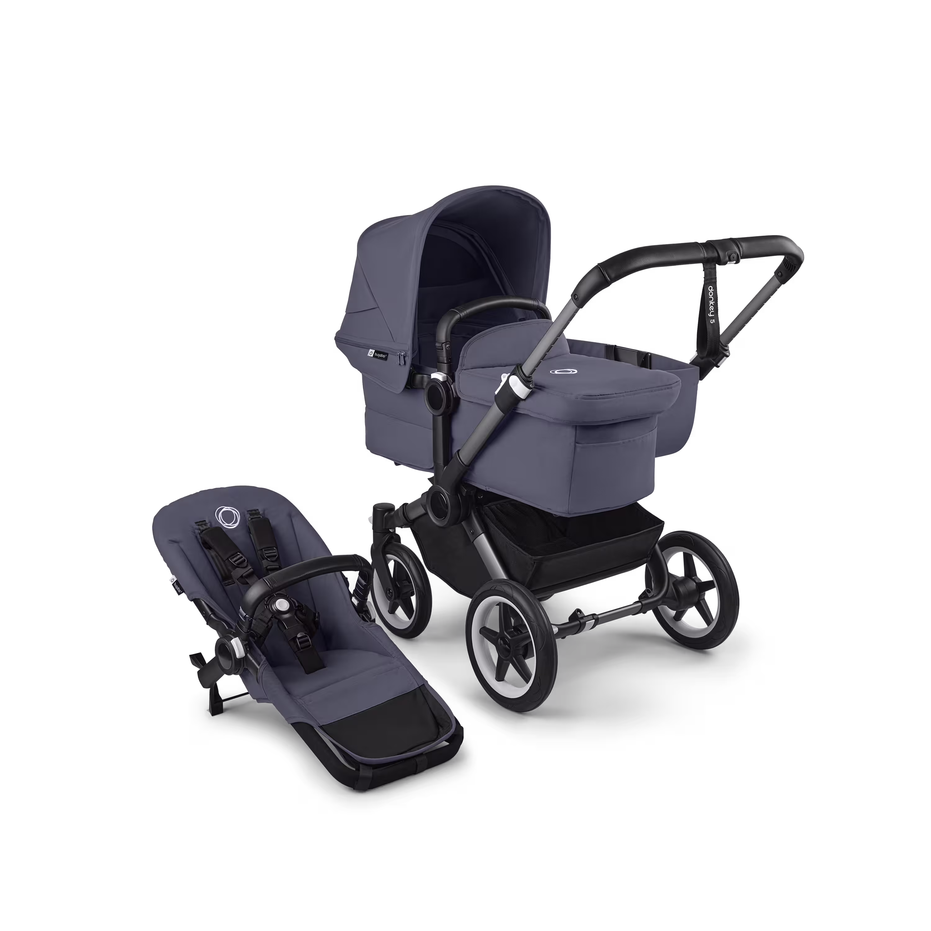 Bugaboo Donkey 5 Mono 2-in-1 stroller graphite base, stormy blue fabrics, stormy blue sun canopy - Main Modal Image Slide 1 of 11