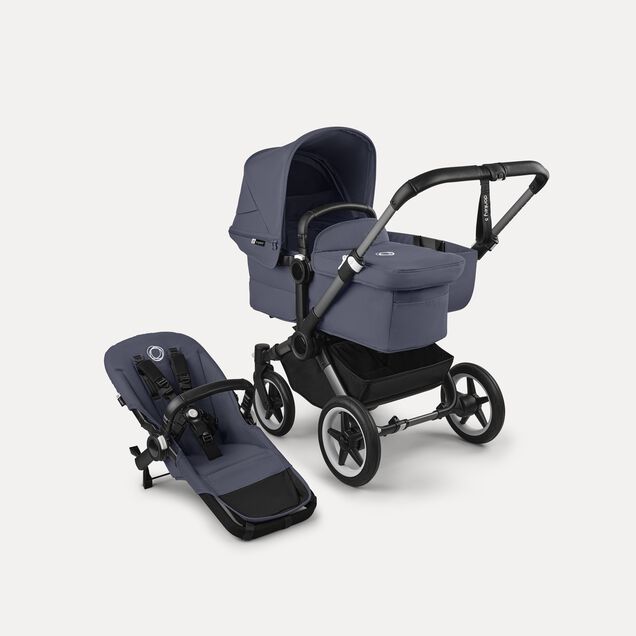 Bugaboo Donkey 5 Mono 2-in-1 stroller graphite base, stormy blue fabrics, stormy blue sun canopy - Main Image Slide 1 of 12