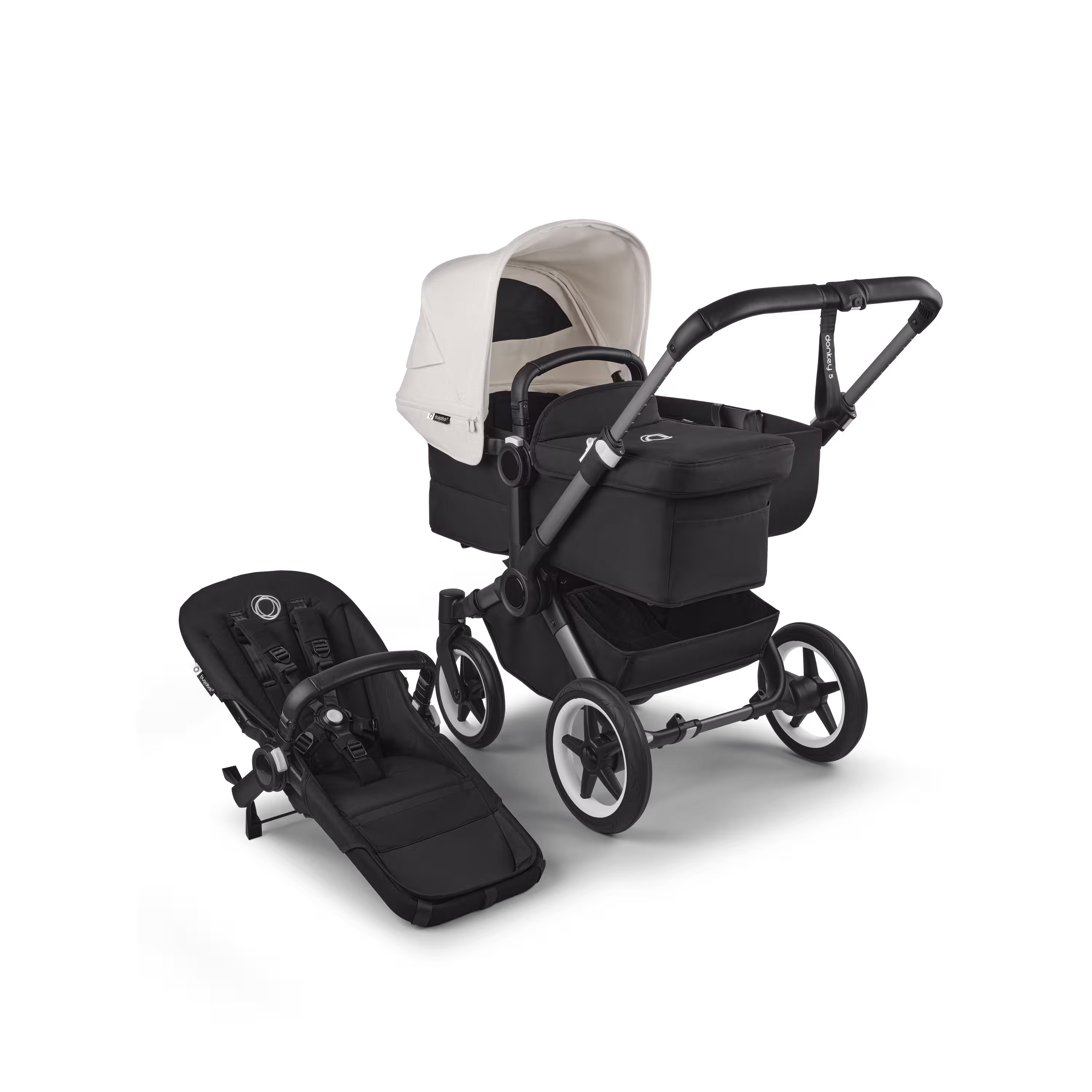 Bugaboo Donkey 5 Mono 2-in-1 stroller graphite base, midnight black fabrics, misty white sun canopy - Main Modal Image Slide 1 of 11