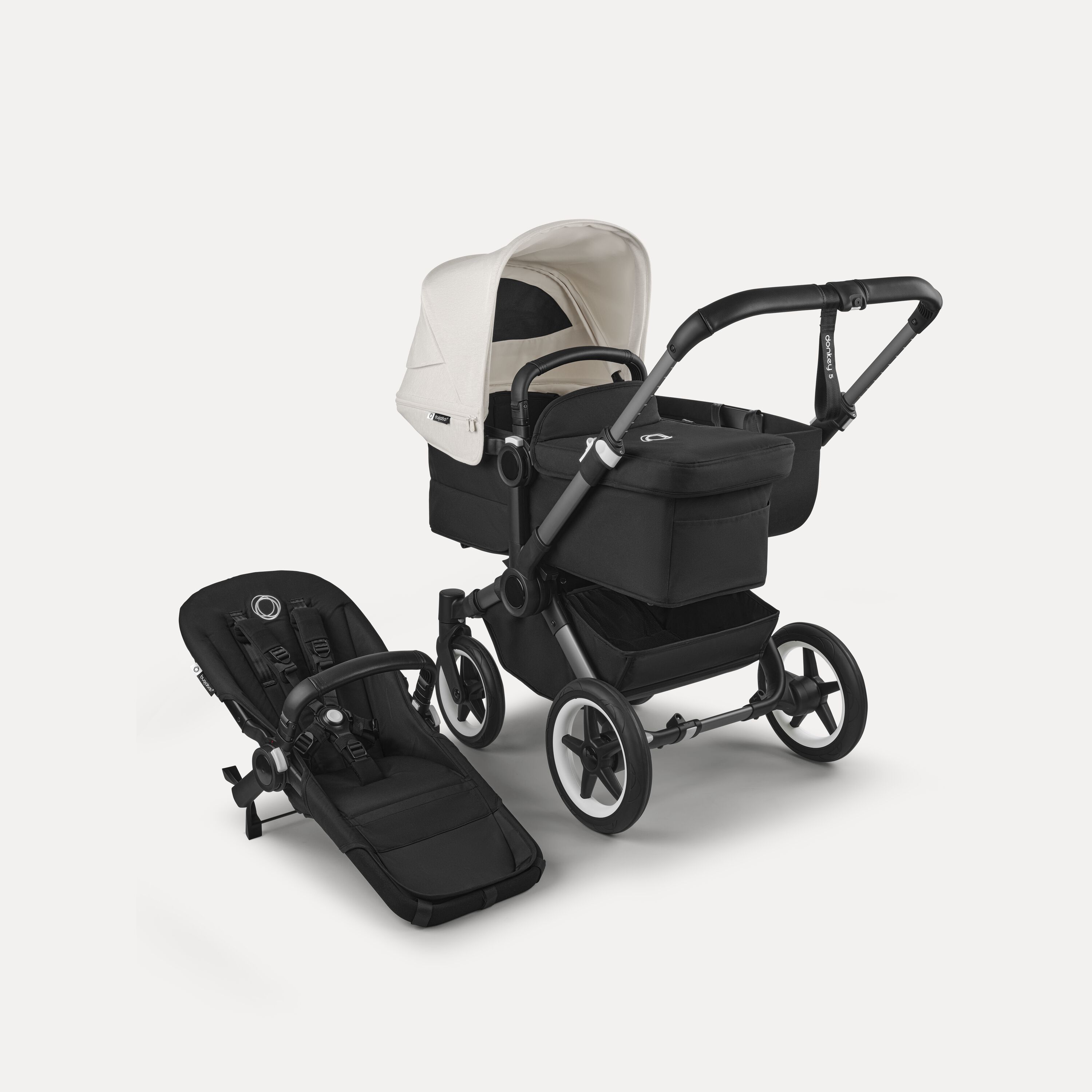 Bugaboo Donkey 5 Mono 2-in-1 stroller graphite base, midnight black fabrics, misty white sun canopy - Main Modal Image Slide 1 of 12