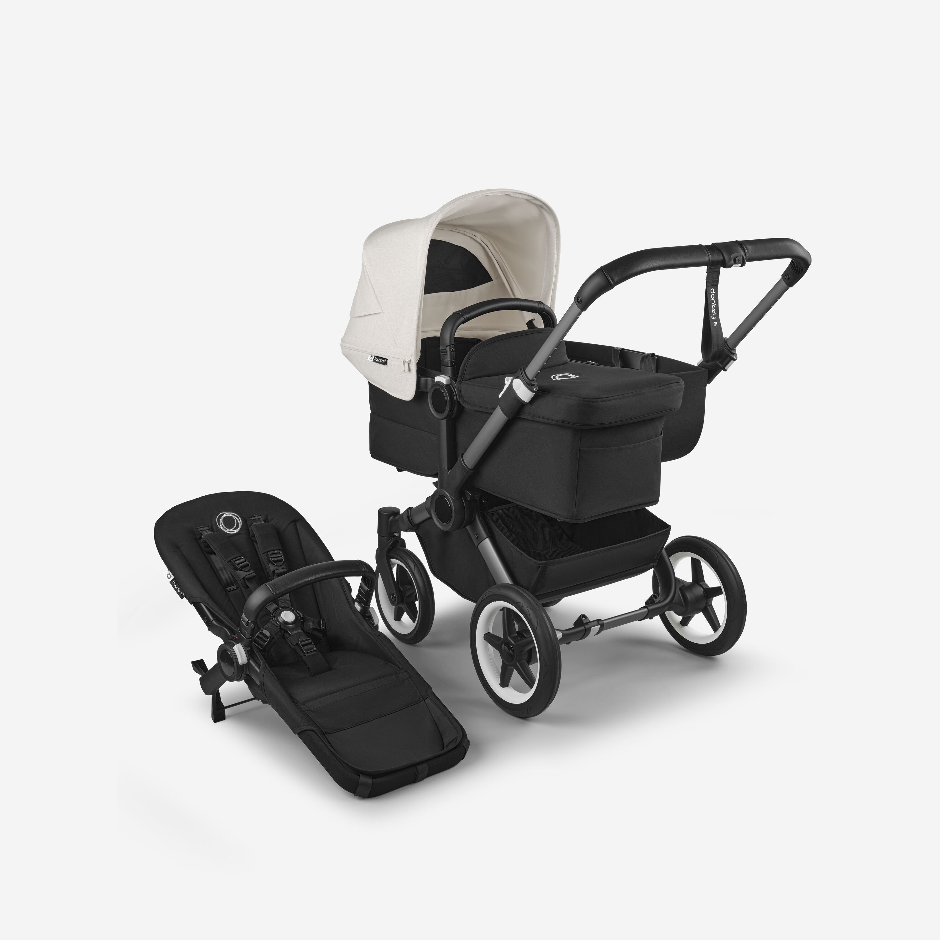 Bugaboo Donkey 5 Mono 2-in-1 stroller graphite base, midnight black fabrics, misty white sun canopy - Main Modal Image Slide 1 of 12