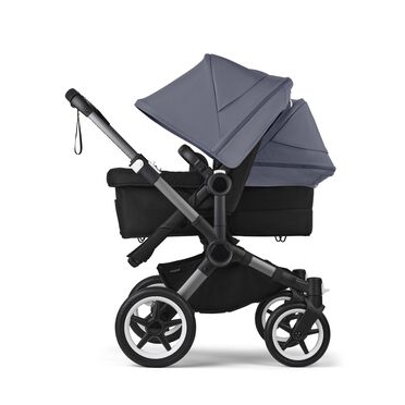 Bugaboo Donkey 5 Duo double stroller graphite base, midnight black fabrics, stormy blue sun canopy - view 2