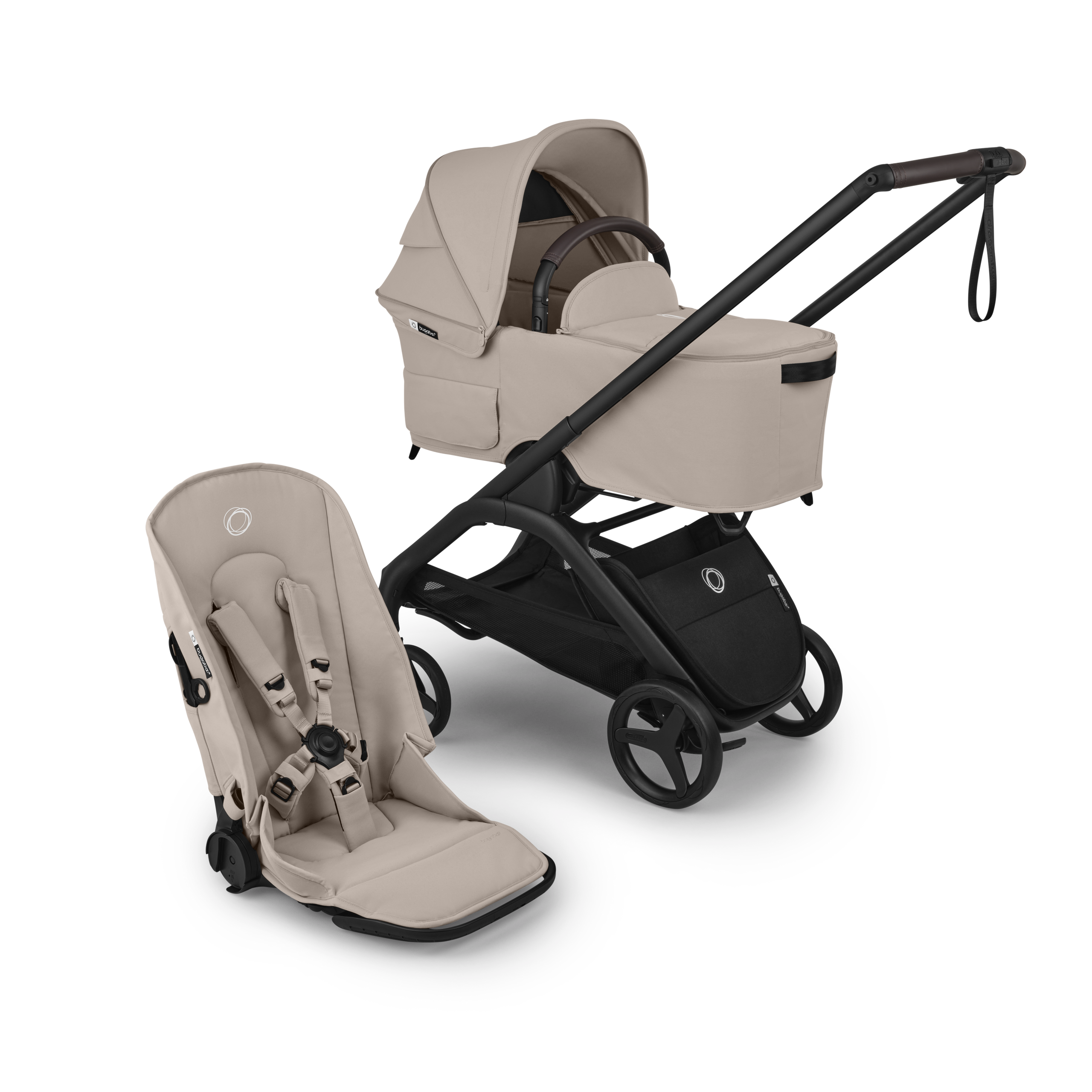 Bugaboo Dragonfly Plus 2-in-1 stroller black base, desert taupe fabrics, desert taupe sun canopy - Thumbnail Slide 1 of 11