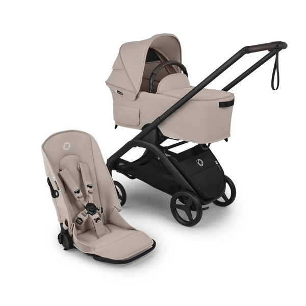 Bugaboo Dragonfly Plus 2-in-1 stroller black base, desert taupe fabrics, desert taupe sun canopy
