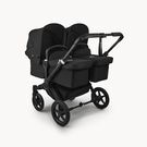 Bugaboo Donkey 5 twin stroller black base, midnight black fabrics, midnight black sun canopy