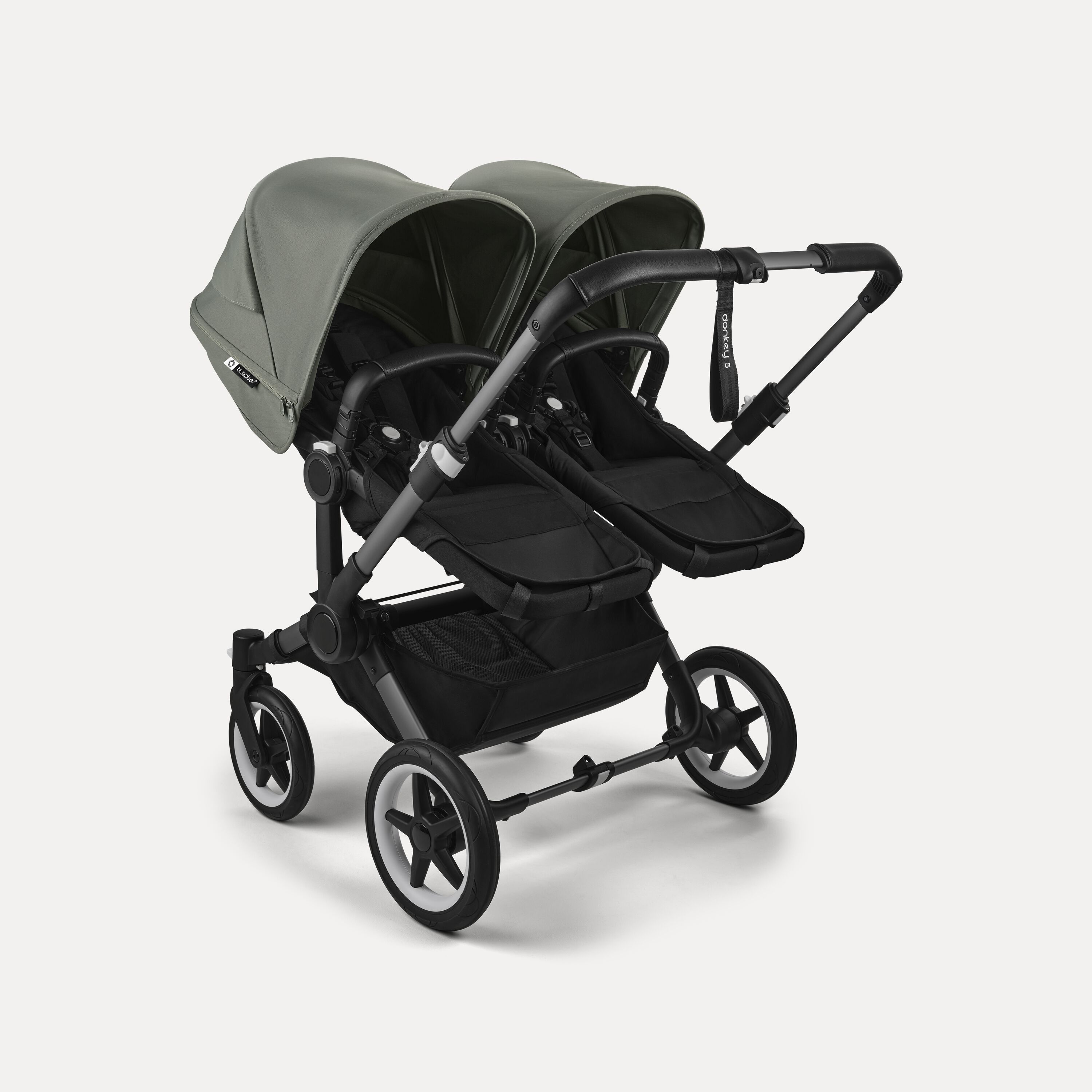 Bugaboo Donkey 5 twin stroller graphite base, midnight black fabrics, forest green sun canopy - Main Modal Image Slide 3 of 12
