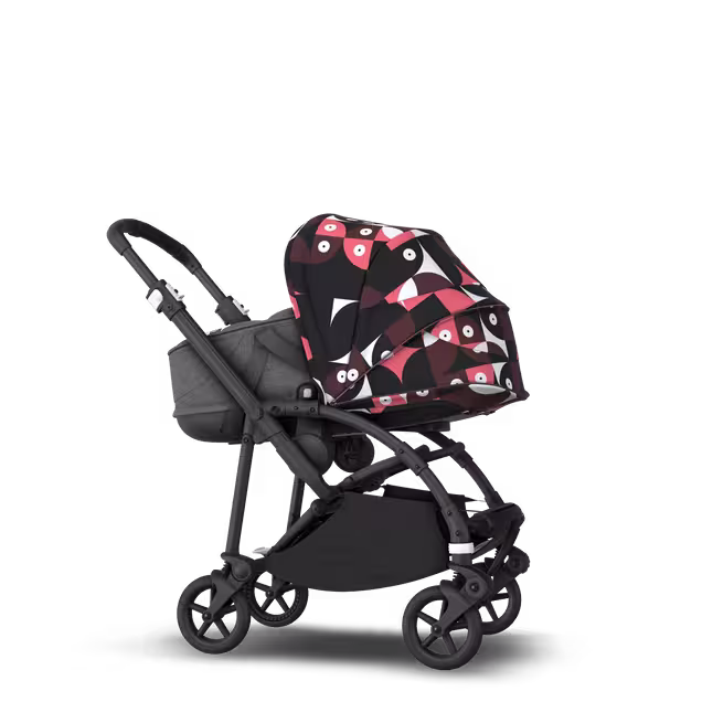 Bugaboo Bee 6 bassinet and seat stroller black base, grey fabrics, animal explorer pink/ red sun canopy - Main Image Slide 3 of 6