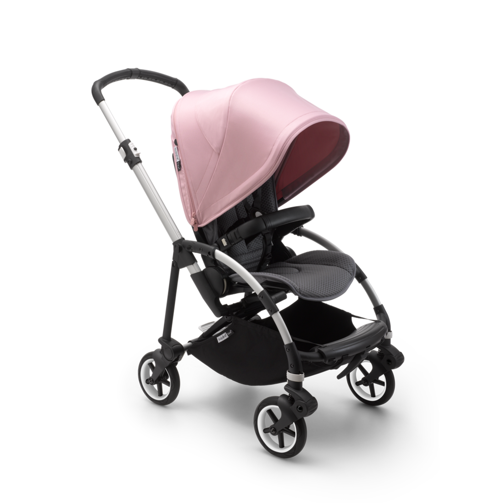 Bugaboo Bee 6 seat stroller soft pink sun canopy, grey mélange fabrics
