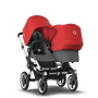 Bugaboo Donkey 3 Duo red sun canopy, grey melange seat, aluminum chassis - Thumbnail Slide 1 of 6