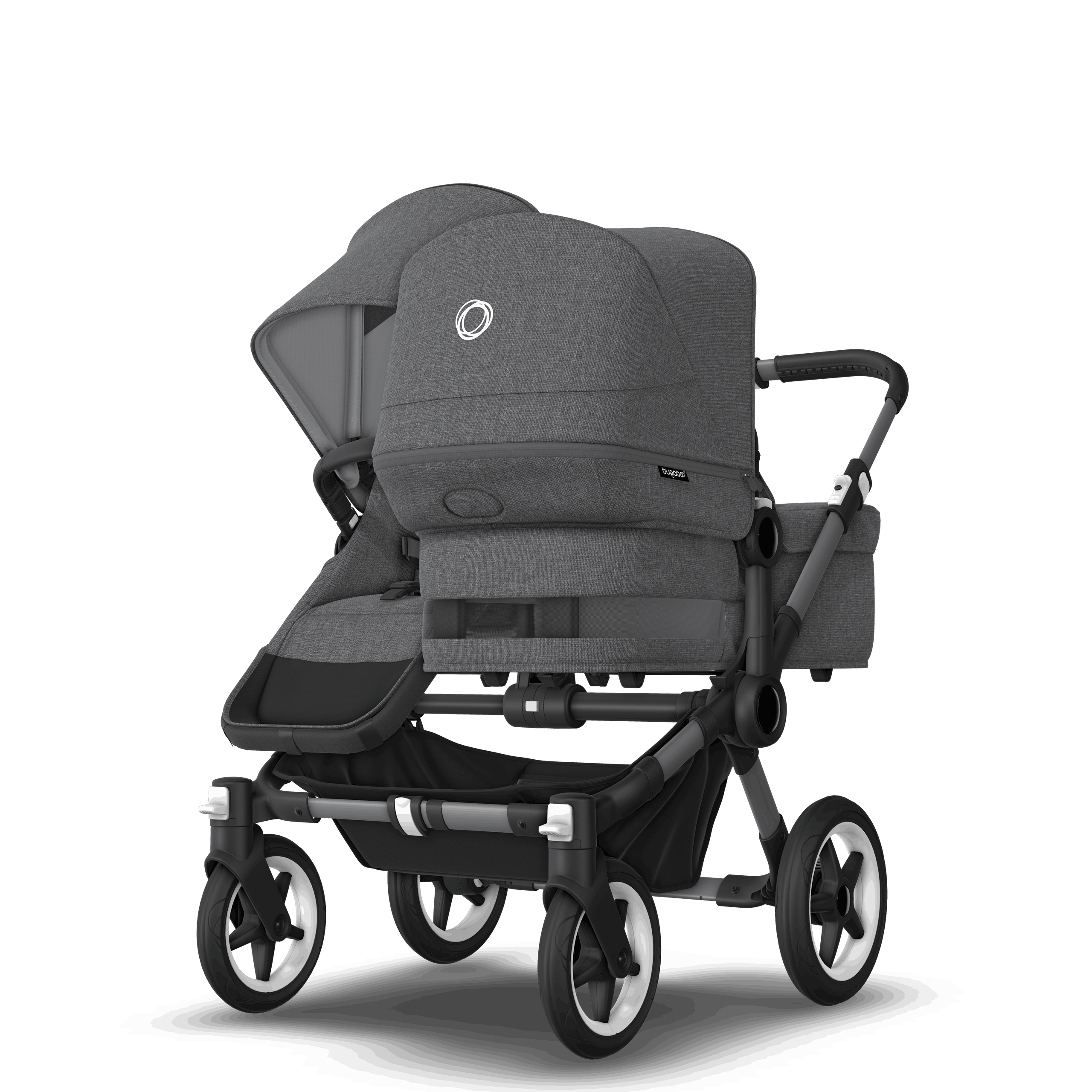 Bugaboo Donkey 5 Duo double stroller graphite base, grey mélange fabrics, grey mélange sun canopy - Thumbnail Slide 3 of 11