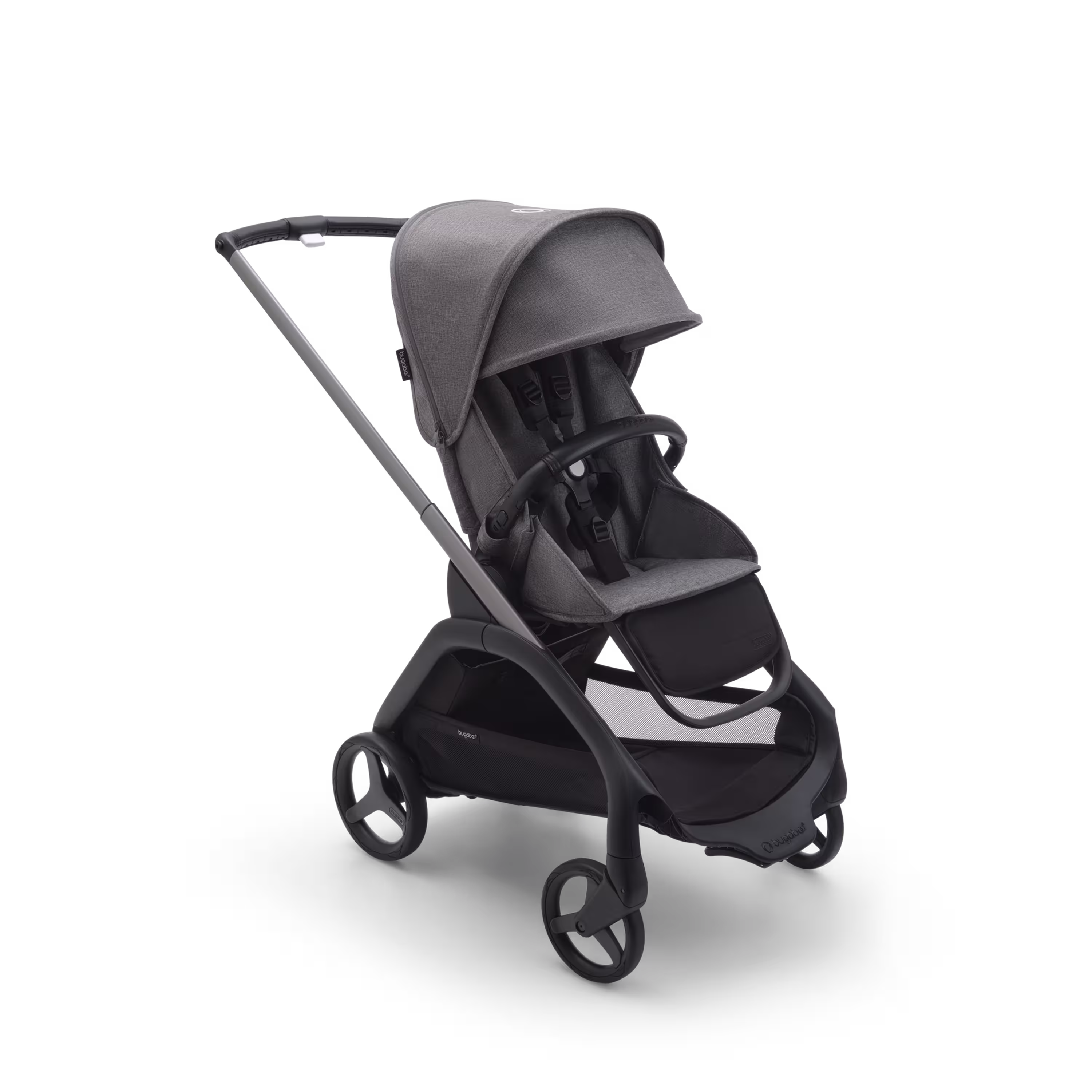 Bugaboo Dragonfly Sitz-Kinderwagen mit graphitgrauem Fahrgestell, grau meliertem Stoff und grau meliertem Sonnendach. - Main Modal Image Slide 1 of 16