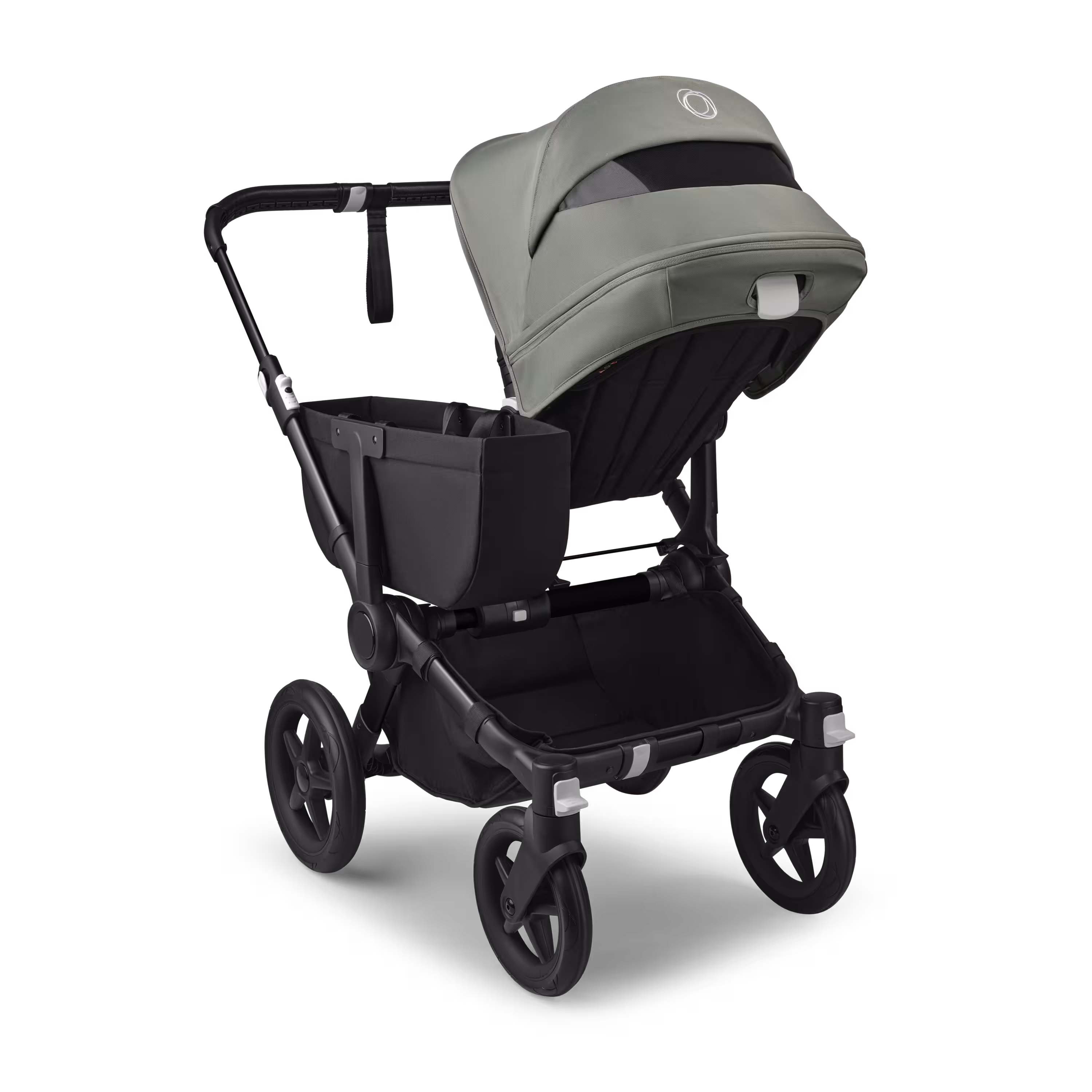 PP Bugaboo Donkey 5 Mono bassinet and seat stroller black base, midnight black fabrics, forest green sun canopy - Main Modal Image Slide 4 van 10