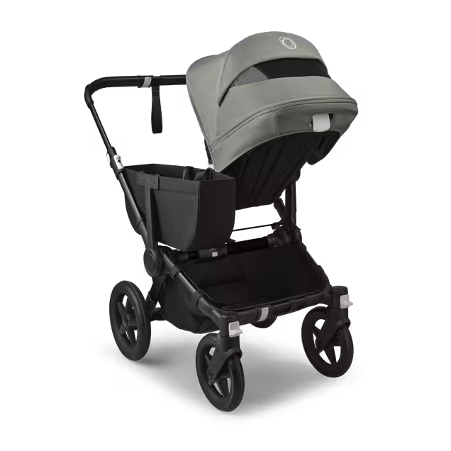 PP Bugaboo Donkey 5 Mono bassinet and seat stroller black base, midnight black fabrics, forest green sun canopy - Main Image Slide 4 van 10