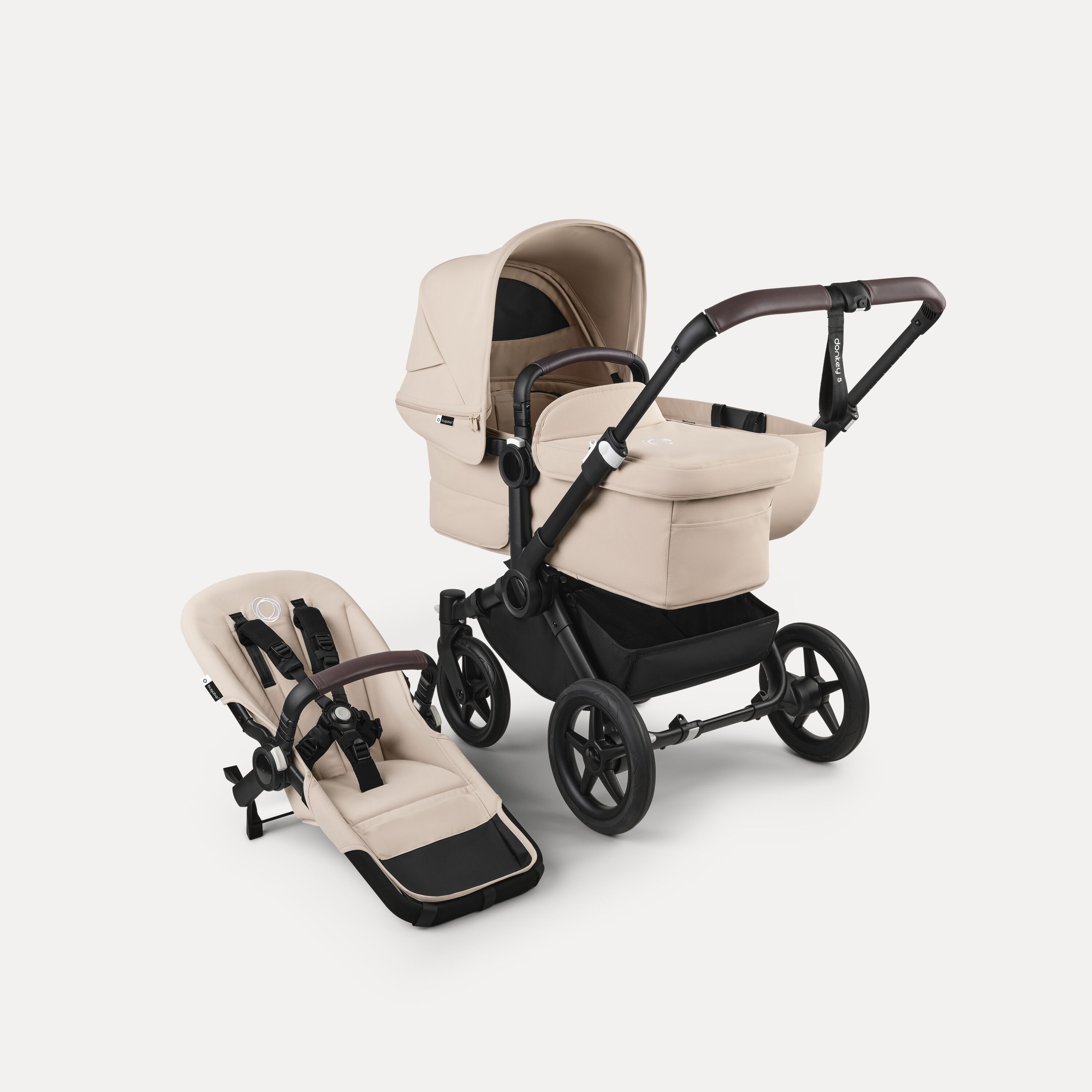 Bugaboo Donkey 5 Mono 2-in-1 stroller black base, desert taupe fabrics, desert taupe sun canopy - Main Modal Image Slide 1 of 12