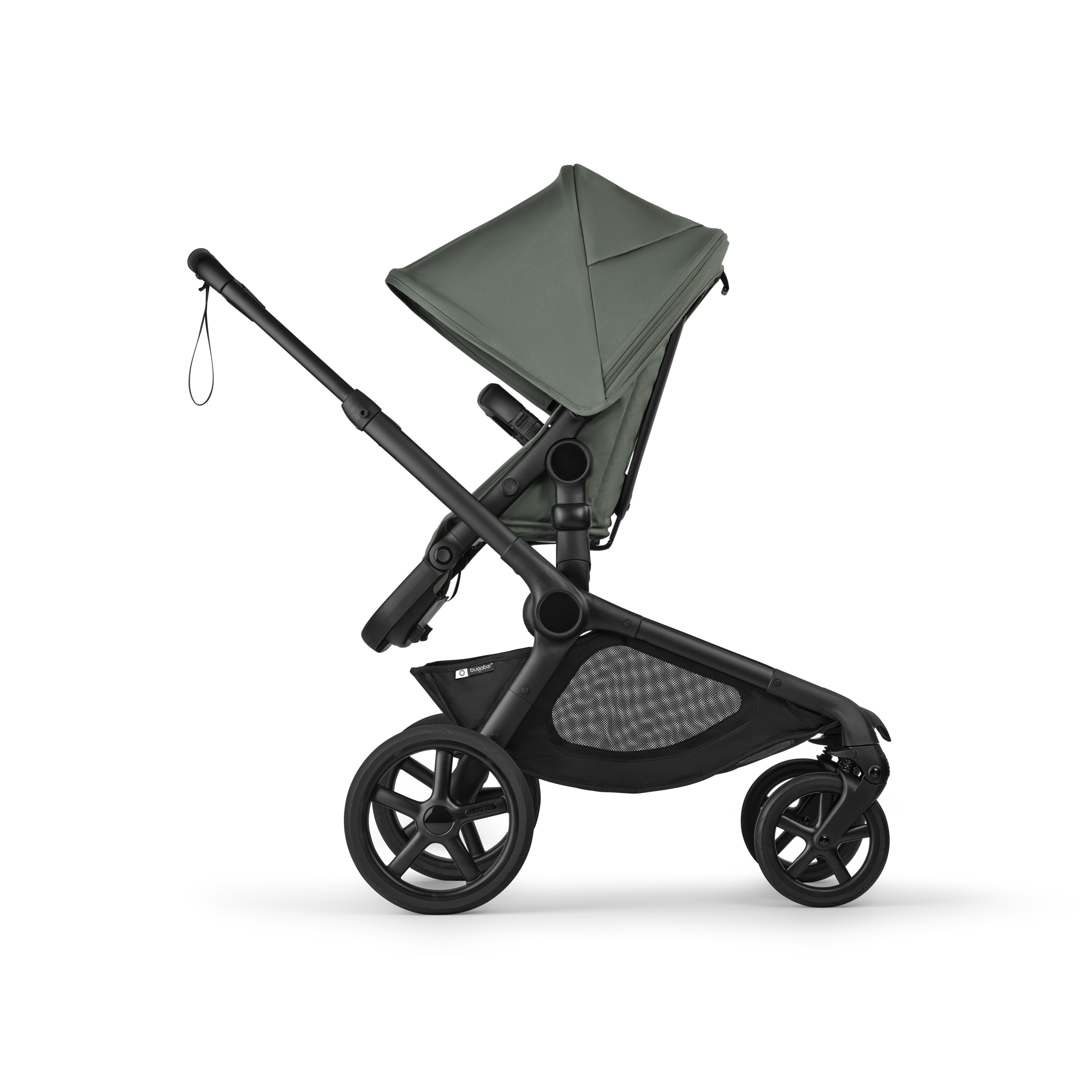Bugaboo Kangaroo seat-only stroller black base, forest green fabrics, forest green sun canopy - Thumbnail Slide 2 of 11