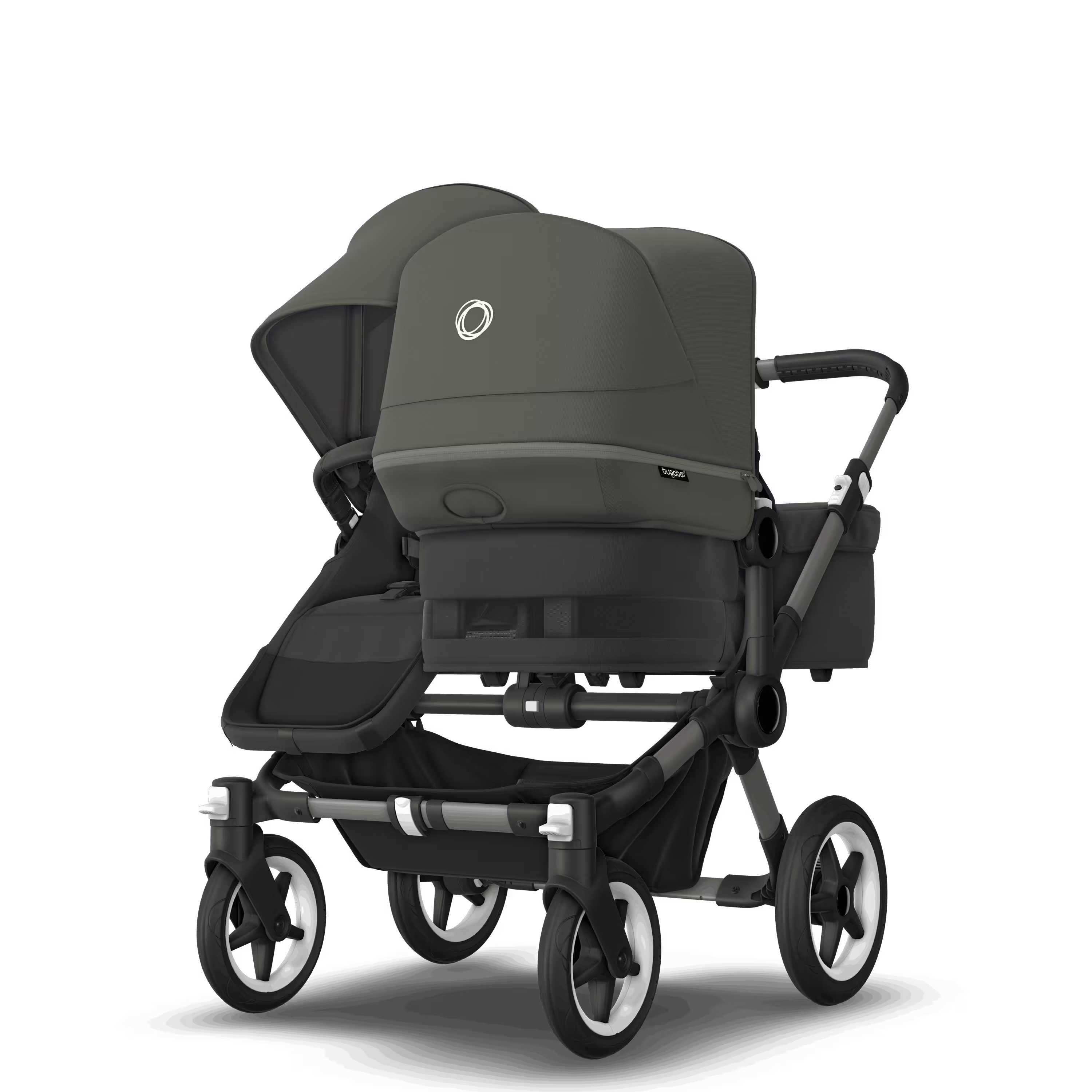 Bugaboo Donkey 5 Duo double stroller graphite base, midnight black fabrics, forest green sun canopy - Main Modal Image Slide 3 of 11