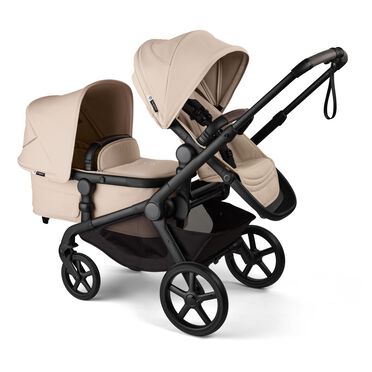 Bugaboo Kangaroo 2-in-1 tandem stroller with one seat above and one bassinet below, with Desert Taupe fabrics and Desert Taupe sun canopies. - view 2