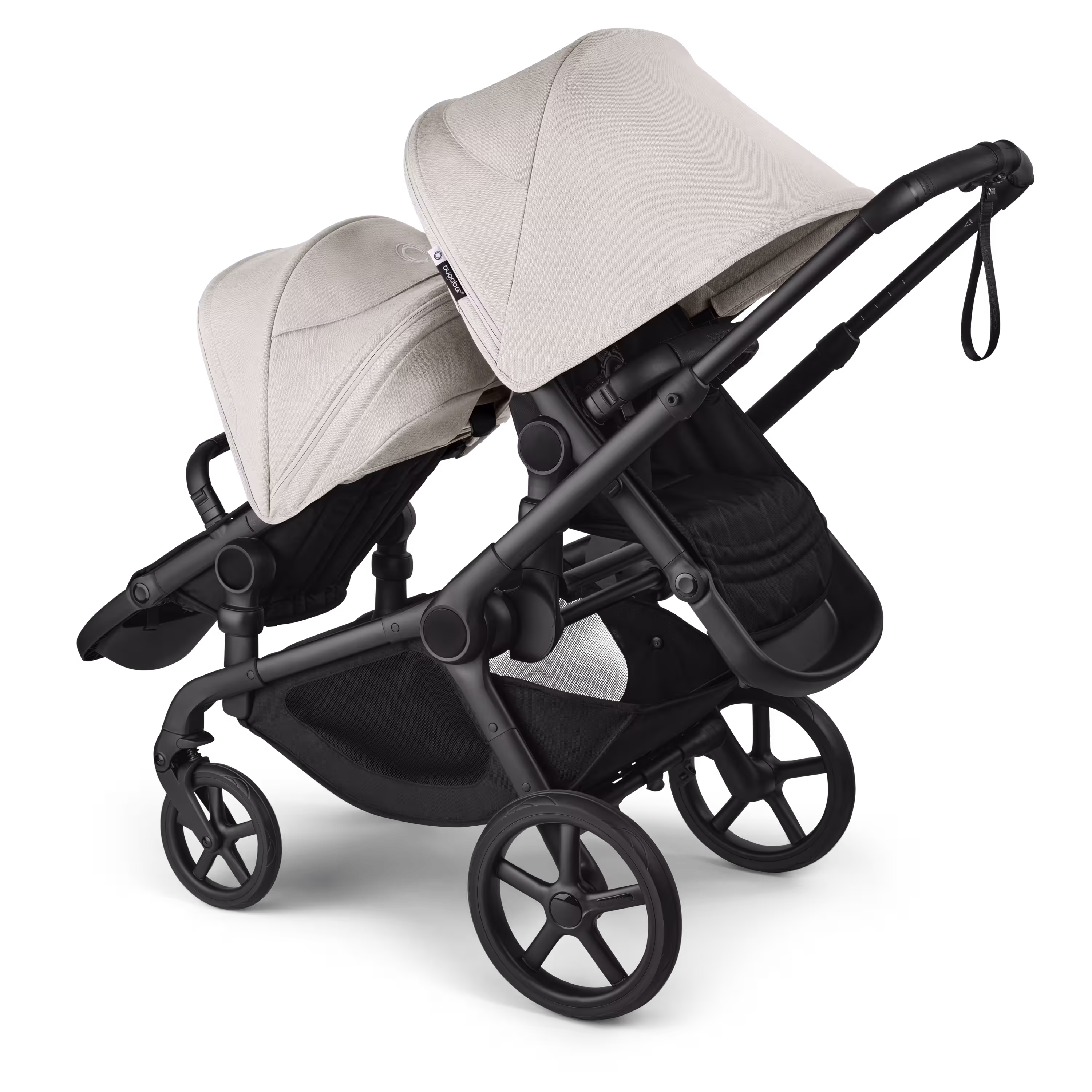 Bugaboo Kangaroo seat-only tandem black base, midnight black fabrics, misty white sun canopy - Main Modal Image Slide 1 of 12