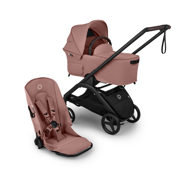 Bugaboo Dragonfly Plus 2-in-1 stroller black base, dusty pink fabrics, dusty pink sun canopy