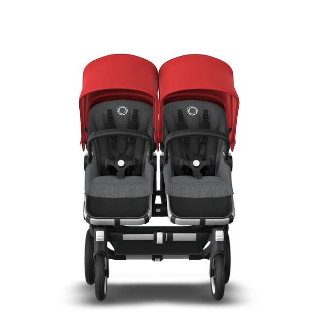 Bugaboo Donkey 3 Twin red canopy, grey melange seat, aluminum chassis - Main Image Slide 2 of 6