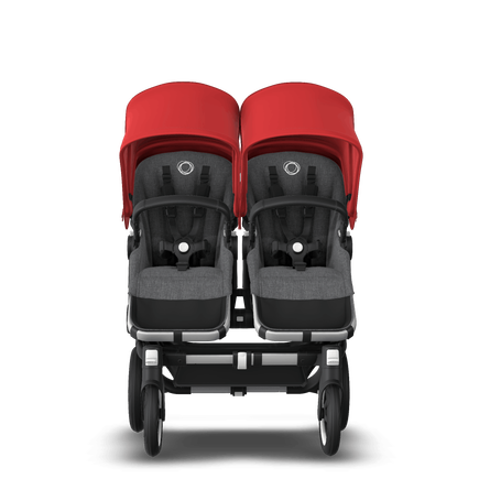 Bugaboo Donkey 3 Twin red canopy, grey melange seat, aluminum chassis