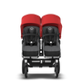 Bugaboo Donkey 3 Twin red canopy, grey melange seat, aluminum chassis - Thumbnail Slide 2 of 6