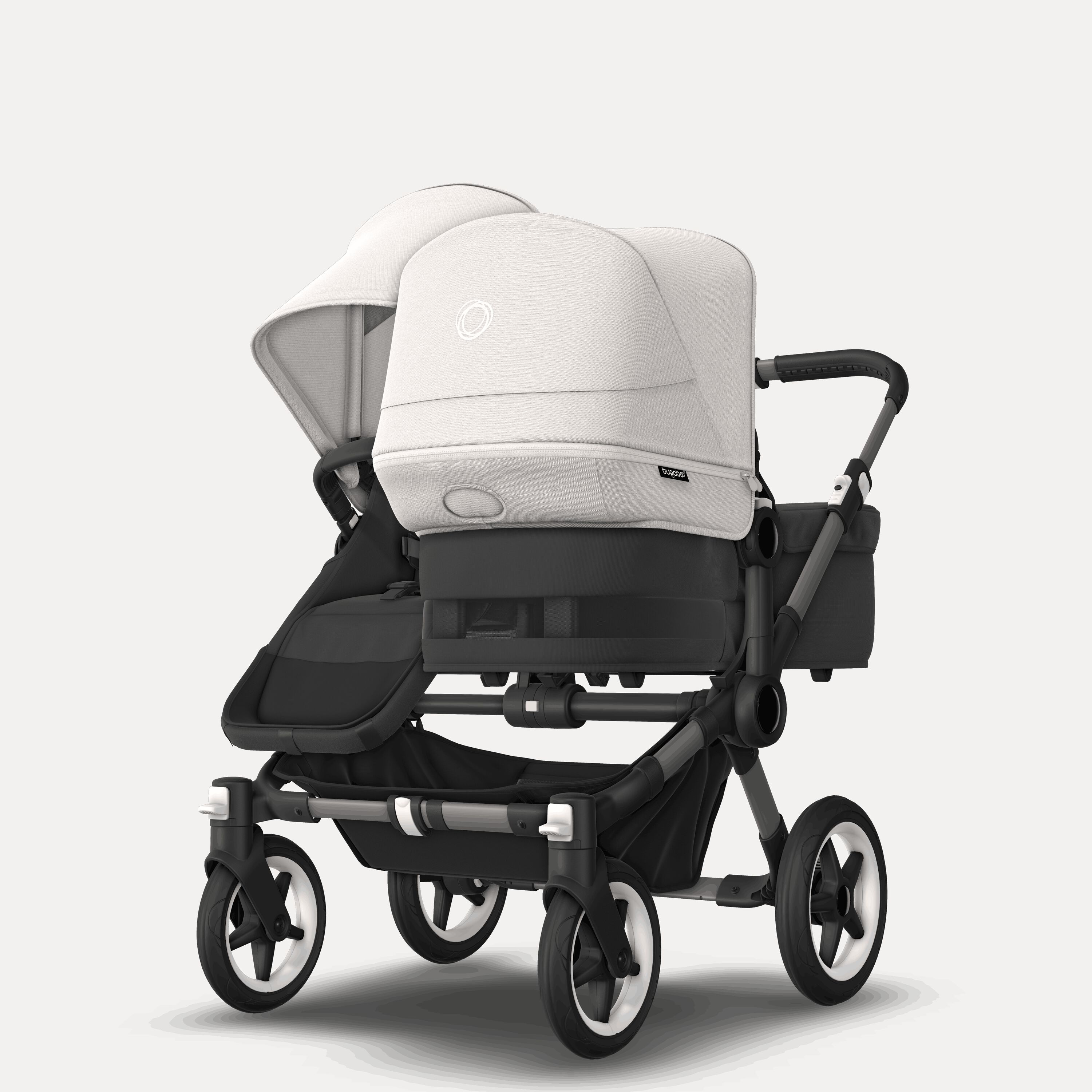 Bugaboo Donkey 5 Duo double stroller graphite base, midnight black fabrics, misty white sun canopy - Main Modal Image Slide 3 of 11