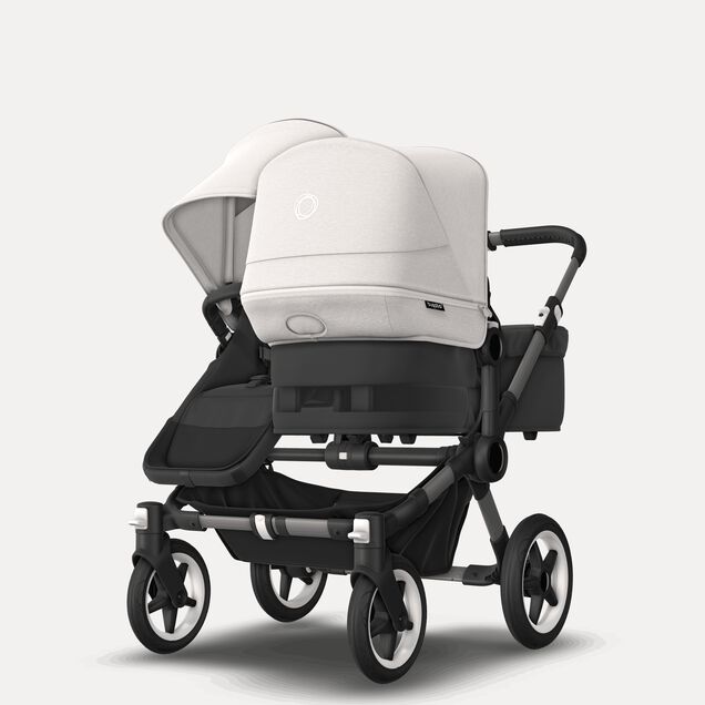 Bugaboo Donkey 5 Duo double stroller graphite base, midnight black fabrics, misty white sun canopy - Main Image Slide 3 of 11