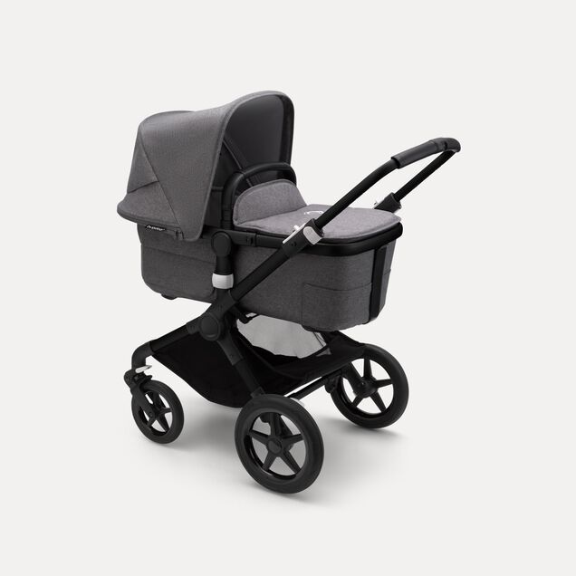 Bugaboo Fox 3 bassinet stroller with black frame, grey melange fabrics, and grey melange sun canopy. - Main Image Slide 2 of 7
