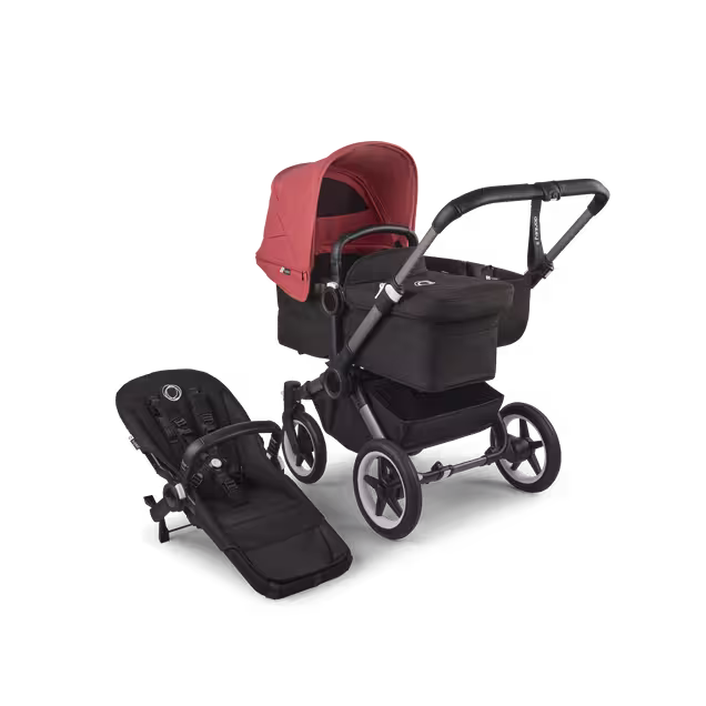 Bugaboo Donkey 5 Mono 2-in-1 stroller graphite base, midnight black fabrics, sunrise red sun canopy - Main Image Slide 1 of 11