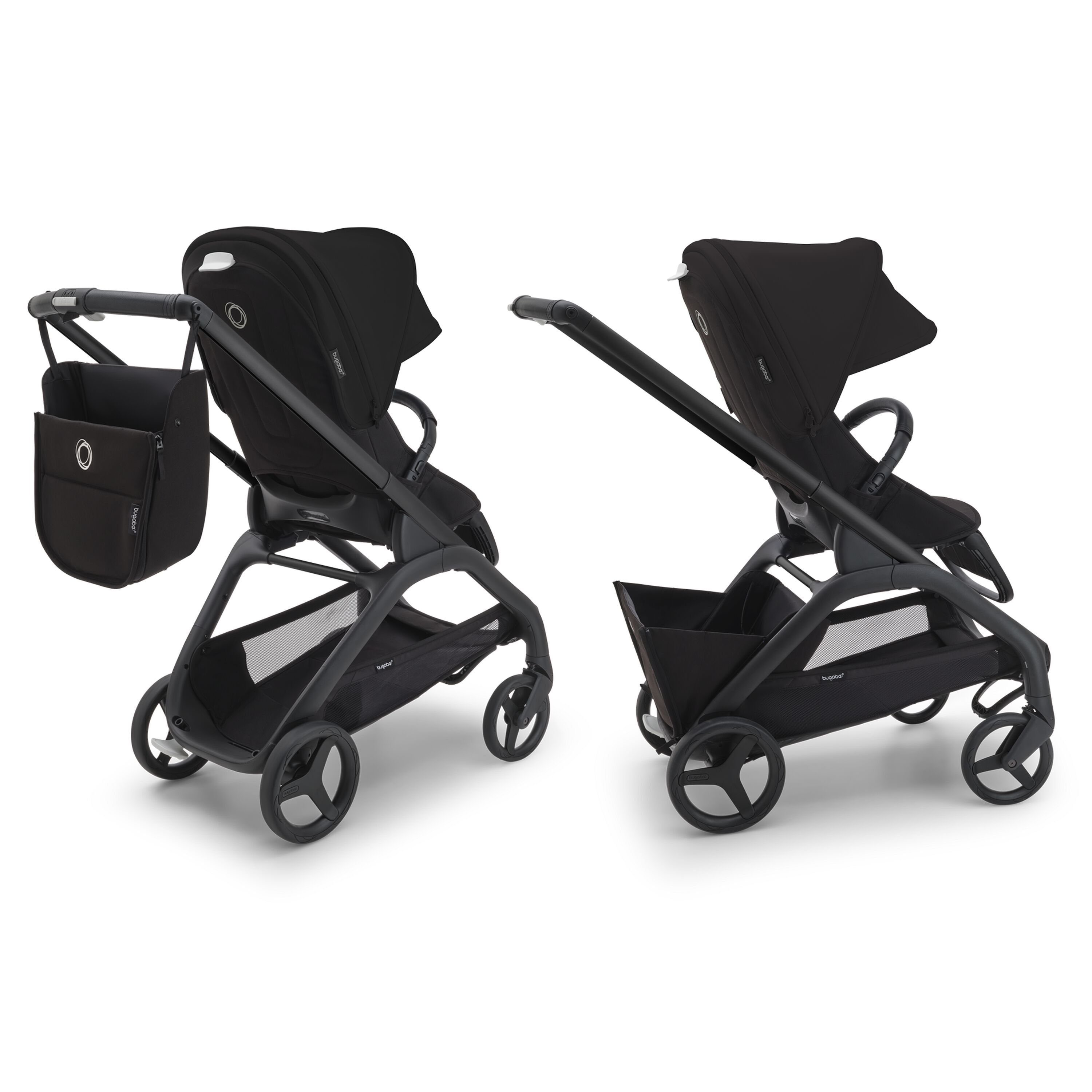 The Bugaboo Dragonfly's rear pocket with multiple placements: on the handlebar or behind the underseat basket. - Main Modal Image Slide 8 of 16