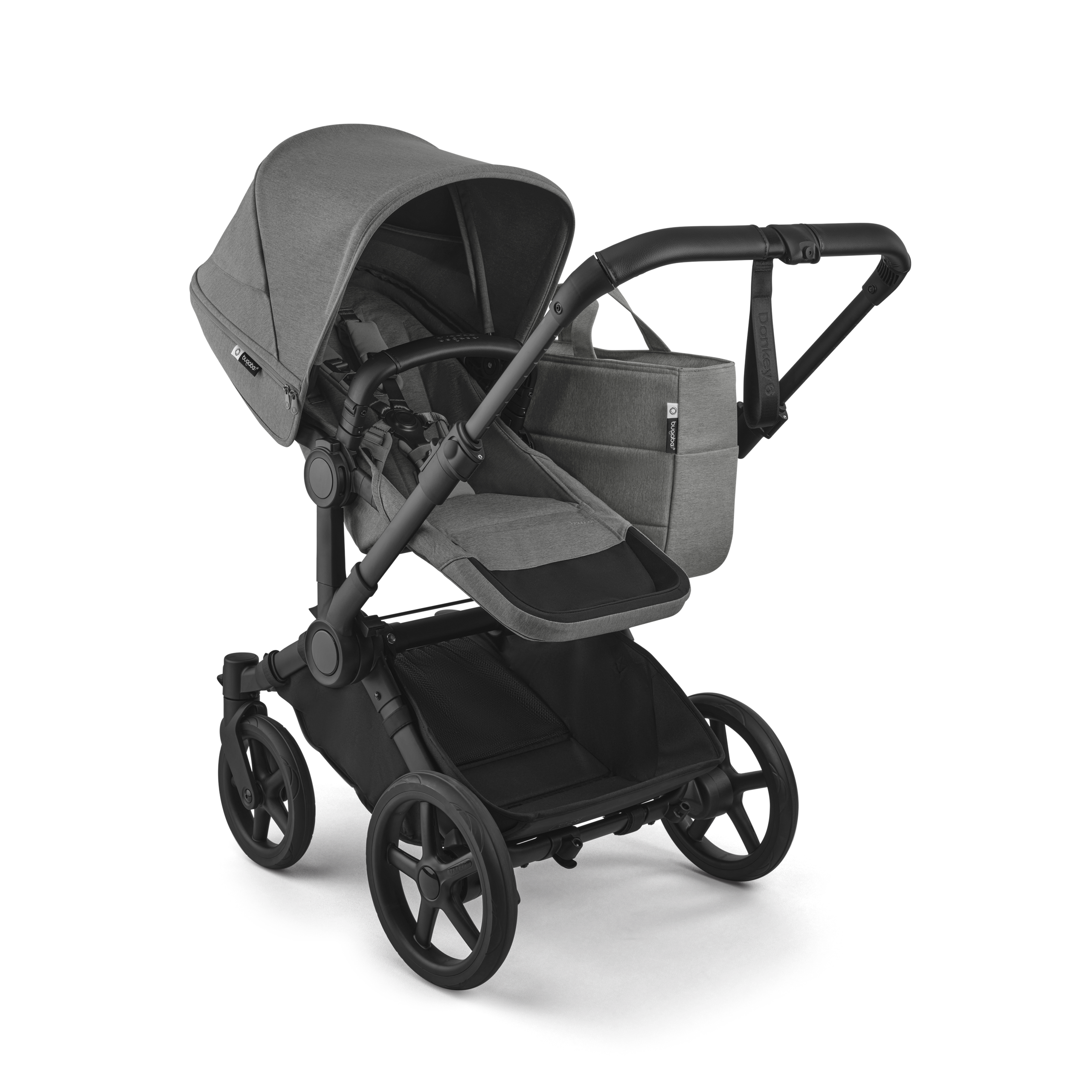 Bugaboo Donkey 6 2-in-1  stroller black base, moon grey fabrics, moon grey sun canopy - Thumbnail Slide 3 of 10